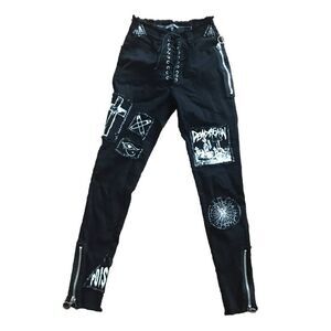 Current Mood Stitch B*tch Lace Up Patch Jeans